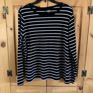 Black and White Cotton Blend Stripe Long Sleeve Women's Ana T Shirt Top Size XL